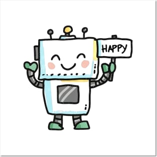 Cute Happy Robot Posters and Art